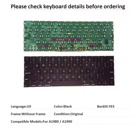 New US Language Backlit Keyboard For Apple A1989 / A1990 Notebook PC Replacement Keyboard