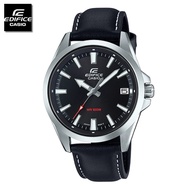 Velashop นาฬิกาข้อมือผู้ชายคาสิโอ Casio Edifice สายหนังแท้สีดำ หน้าปัดดำ รุ่น EFV-100L-1AVUDF EFV-10