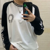 Chrome-Hearts เสื้อยืดคู่ชายและหญิงเสื้อยืดแขนยาวรูปหัวใจโครเมี่ยมสีแดงฤดูใบไม้ร่วง