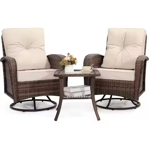 3 Piece Patio urniture Set, Outdoor Swivel Glider Rocker, Wicker Patio Bistro Set with Rattan Rockin