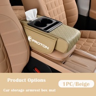 Car Armrest Mat Center Console Arm Rest Seat Box Mat With 2 Cup Holder Storage PU Leather Car Armres