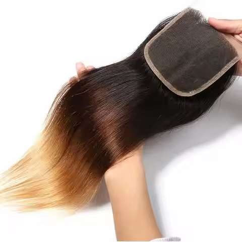 Ombre Straight Human Hair Closure T1B/4/27 Color Brazilian Virgin Human Hair Ombre 3 Tone Body Wave 