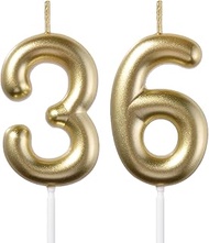 2.35 Inch Gold 36 & 63 Birthday Candles, Number 36th & 63rd Cake Topper for Men Women Birthday Party