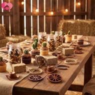 48Pcs West Themed Decor Kit Farm Style Mini Cowboy Hat Natural Rope Multipurpose Arrangement SHOPSKC