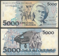 Uang Kuno Brazil Brasil 5000 Cruzeiros Tahun 1990-1993 Variasi Tanda Tangan Haddad &amp; Loyola