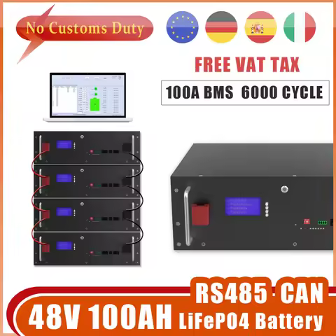 48V 100AH LiFePO4 Battery 51.2V 5120Wh RS485 CAN 16S 100A BMS 6000+ Cycle For Storage Solar Home Sol