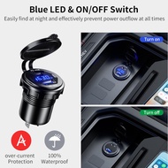 45W PD Type-C QC3.0 USB Car Charger Socket 12/24V Fast Charging Voltmeter Switch All Metal for Truck