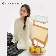 GIORDANO Women Blouses Lightweight Ruffle Neck Sweet Blouses Elbow Length Raglan Sleeve Gentle Fashi