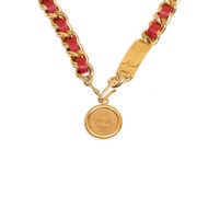 CHANEL 中古紅金皮穿鏈腰鏈金色70cm