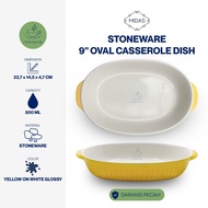 Midas Plate Stoneware Oval Oven Bowl Size 22.7 x 14.5 x 4.7 cm Capacity 500 Clear Yellow White Shiny