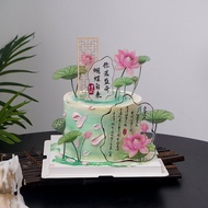 Summer Lotus Baking Cake Decoration Ornaments Lotus Leaf Chinese Style Screen Chinese Style Lotus Bi