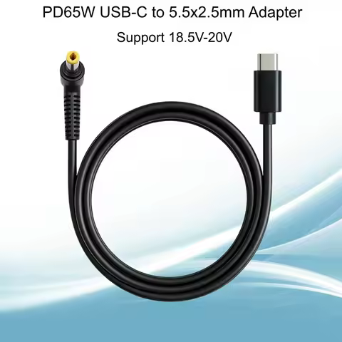 PD65W 1.5m 18.5V 19V 20V USB-C to DC Adapter 5.5 X 2.5mm Cable For Asus Laptop Series, Router, Print