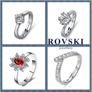 ROVSKI Fashion Korean Ready Stock Jewelry 50 Designs Cincin Silver 925 Original Perak Perempuan Women Gold Plated Emerald with Diamond Ring Adjustable Rings