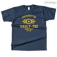 [Tersedia] T-shirt grafik Vault Tec, gaya jalanan kasual. T-shirt pasangan lelaki warna beige daripa
