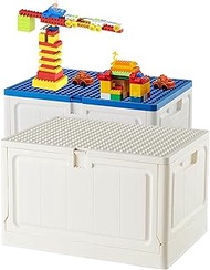 Folding Storage Box with Large Building Lid for Duplo Blocks, 28L Collapsible Storage Bin with Back 