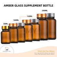 AMBER GLASS SUPPLEMENT BOTTLE 60ML-200ML - CAN USE FOR CORDYCEPS / CAPSULE / GINSENG SLICES / MEDICINE