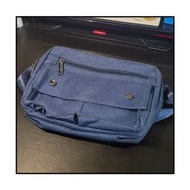 MS.SHIANG-靛藍色 牛津布 多夾層 拉鍊 斜背包 包包 側背包