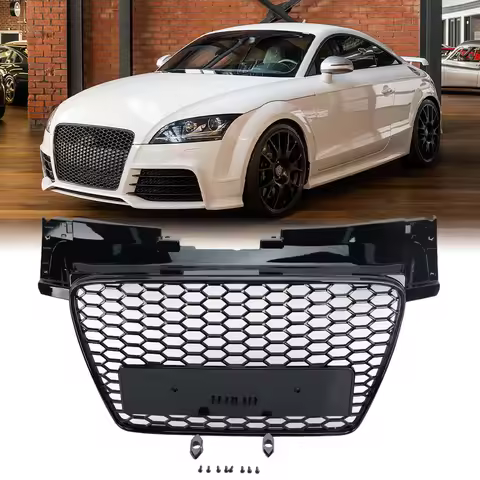 Gloss Black Front Bumper Center Grille For Audi TT TTS MK2 2007 to 2014 Fit Replace Mesh Racing Gril