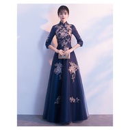 PO Muslimah Long Sleeve blue black cheongsam Wedding Prom Dress Gown  RBMWD0117