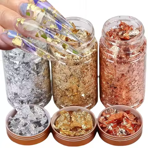 3 Bottle 3-Color Gold Foil Nail Glitter Flakes Broken Gold Foil Nail Sequins Decoration Gold Aluminu
