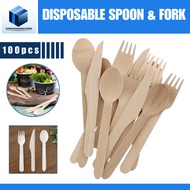 100Pcs Disposable Wooden Spoon Fork Cutlery 160mm 25pcs 50pcs Disposable Fork Wooden Fork