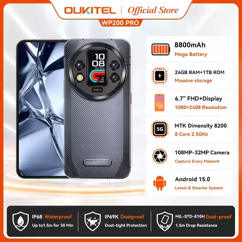 Oukitel WP200 Pro 5G Modular Rugged Phone Detachable Earphone Watch 72GB+1TB MTK8200 Smartphone 108M