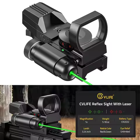 CVLIFE Scope Reflex Sight Red Dot Sighting Red Green 4 Reticle Optics with Green Laser and Pressure 