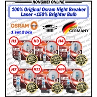 1Set 2Pcs Osram Night Breaker Laser +150% /+200% /+220% Brighter Bulb - H1 H3 H4 H7 H8 H11 HB3 HB4 -