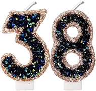 2.8" Blue Black Glitter Number Candles 38th 83rd Birthday Gifts for Women Men Birthday Decorations B