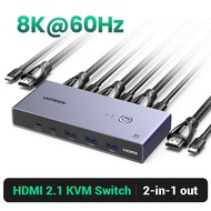 UGREEN สวิตช์ KVM HDMI 8K 60Hz USB C USB3.0 สวิตช์ KVM 2 เครื่อง แชร์ 1 จอภาพ เครื่องพิมพ์ คีย์บอร์ด