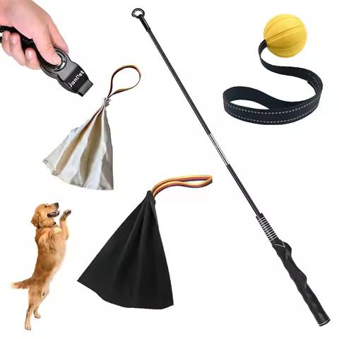 Interactive Flirt Pole for Dogs, Leather Bite Rag, Dog Chew Toys, Puppy Ball Toys for Teething Small