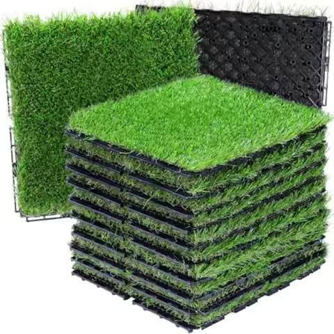 Artificial Grass Tiles Interlocking Turf Squares Deck 9 Pack -12"x12" Indoor Outdoor Faux Grass Rug 