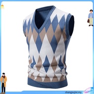 Men's Argyle Vest Sweater Wool Blend V-Neck Sleeveless Pullover Sweater