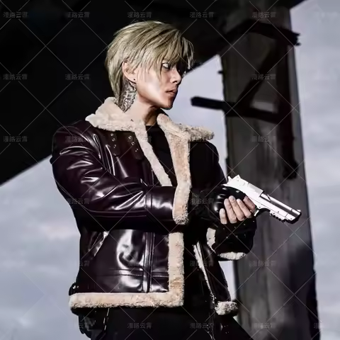 Resident Evil 4 Remake Leon Kennedy Cosplay Jacket, Game Faux Leather Coat Outfit Full Set