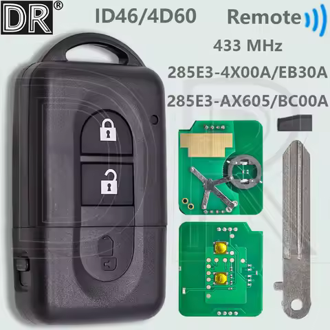 DR ID46/4D60 Chip 433MHz 285E3AX605/285E3BC00A Car Remote Key For Nissan Qashqai Micra Xtrail Note J
