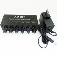 ERMENLED 3.5mm Interface Stereo Sound Signal Mixer 2 in 4 Out DC 5-15V Headphone Amplifier Mixer Por