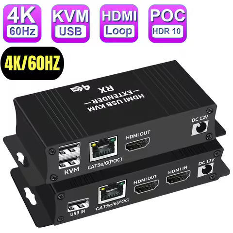 4K 60HZ 60M HDMI KVM Extender over Ethernet CAT6 RJ45 HDMI2.0 Video Extender with POC USB KVM Contro