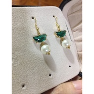 Story of Yanxi Palace Glamorous Emerald Green Moon-Shaped Crystal Pearl Drop Earrings