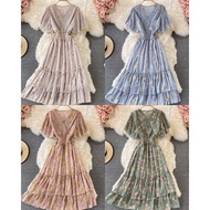 Carla Ruffle V Neck Floral Maxi Dress VINTAGE CASUAL FORMAL CHURCH BOHO WEDDING SUMMER OUTFIT