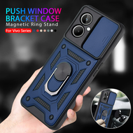 For Vivo Y17S V29 V29Pro V29E Y27 Y 27NFC Y35+ Y35M+ 2023 Vivo Y 27 4G 5G Armor Phone Case Luxury Metal Bracket Stent Push Camera Shockproof Protection Ring Casing Hard Back Cover