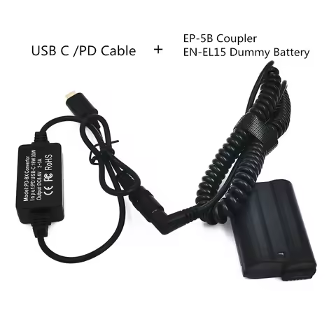 EN-EL15 EL15a Fake Battery EP-5B Coupler +USB-C PD Cable For Nikon Z6 Z7 V1 D7500 D7200 D7100 D7000 