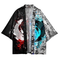 Fashion Ikan Mas Cina Blok Warna Splicing Cosplay Haori Kasual Longgar Pria Kimono Jepang Harajuku