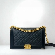 JS0161-CHANEL 藍色羊皮金釦BOY28 A92193