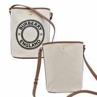 【門市全新現貨】BURBERRY 帆布拚皮革燙印LOGO水桶包 (附原廠防塵袋)