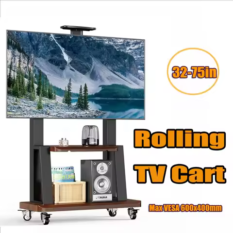 Mobile TV Cart for 32-75" Portable Rolling TV Stand with Wheels Height Adjust Sundry Organizer TV Tr