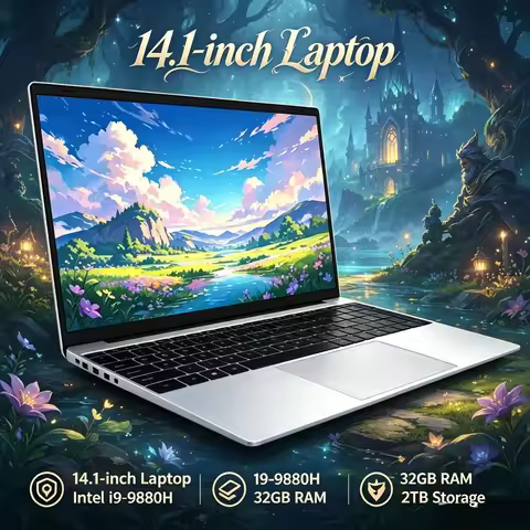 14.1 Inch 120Hz FHD IPS Laptop, Intel Core I9-9880H, 32GB RAM, 2TB SSD, Portable Notebook with Built