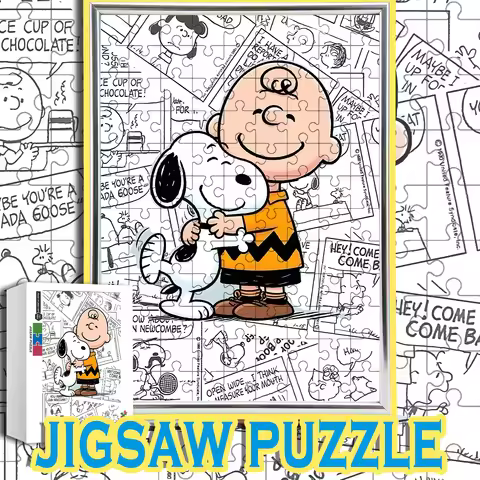 Charlie Brown & Snoopy Hugging Vintage Comic Strip Style Wooden Jigsaw Puzzle 108/200/300/500/1000pc
