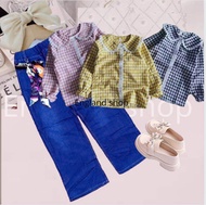 ES-226 One Set Baju Setelan Jeans Anak Perempuan Import Usia 5 6 7 8 9 10 11 12 tahun