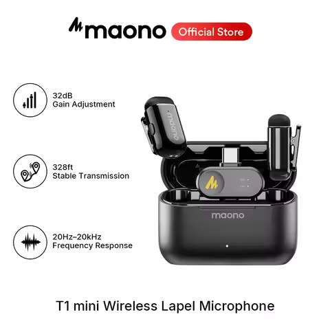 maono T1 mini Wireless Lav Mic for Phone AI Noise Cancelling Auto Clipping App Control Clip-on Micro