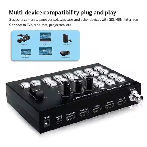 4 Channel for HDMI SDI Video Switcher H.265 Upgrade Encoder Multi Channel Camera Live Streaming Seam